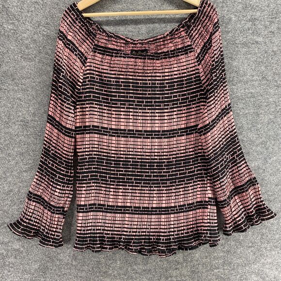 Ashley Steward Top Women 3XL Plus Pink Black Off Shoulder Long Sleeve - Picture 4 of 10